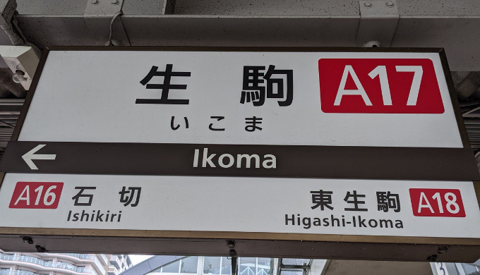 生駒駅の看板